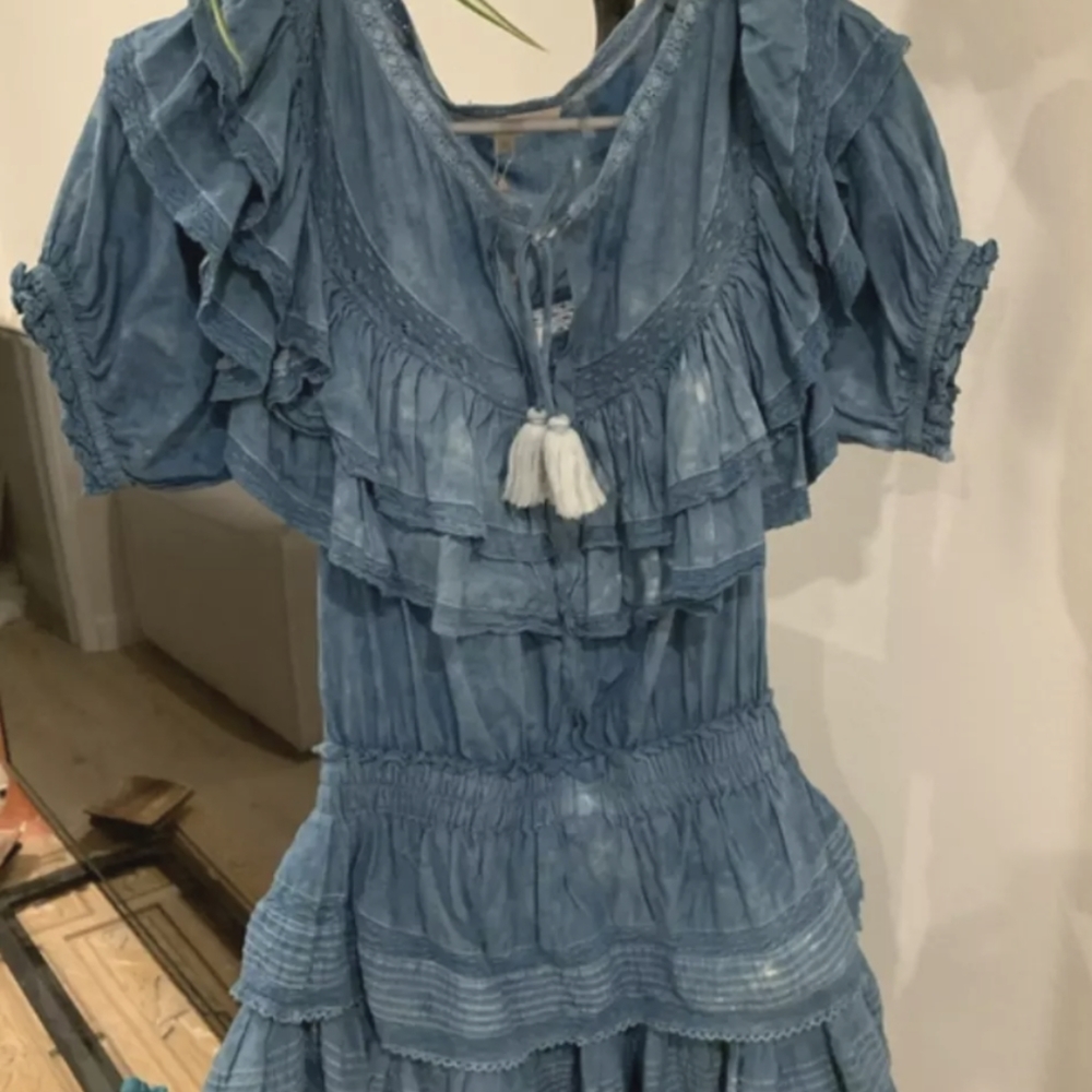 Loveshackfancy Liv dress in hand dyed indigo xxs